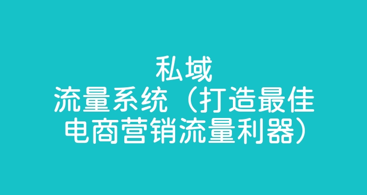 私域流量系统（打造最佳电商营销流量利器）